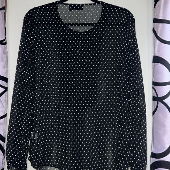 A.N.A Sheer Black with White Stars Blouse~L - Picture 7 of 11